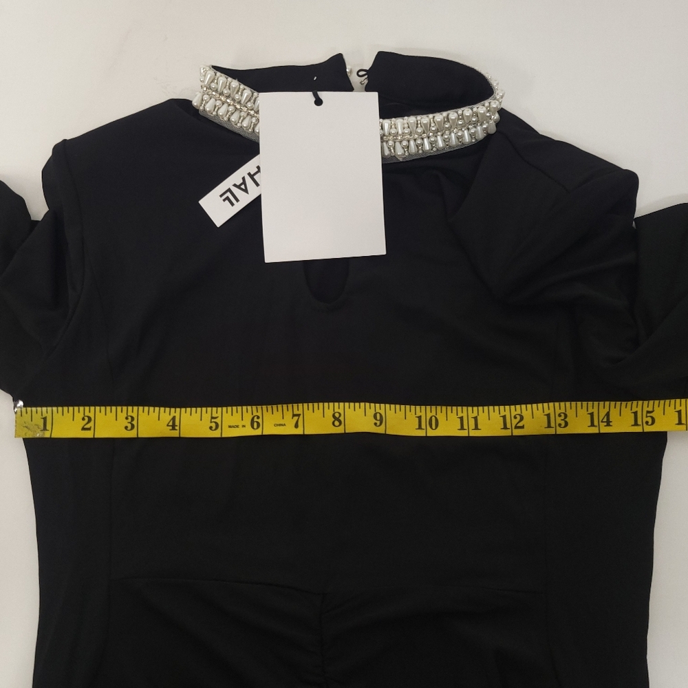 NOWT Catchall Christina Black Pearl Decorated LongSleeve Dress, Sz L - Picture 13 of 16